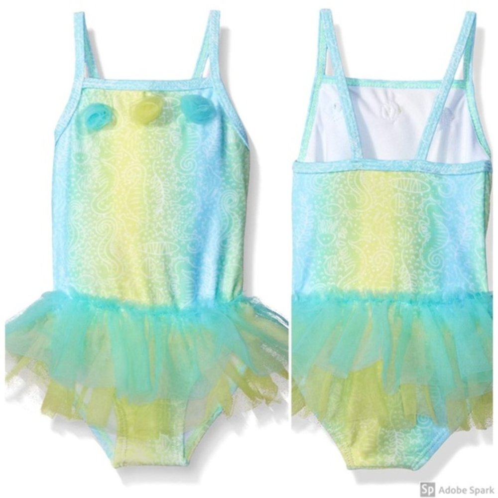 Candlesticks‎ Girls One Piece Skirted Tutu Swimsuit size 2T Blue Green NWT